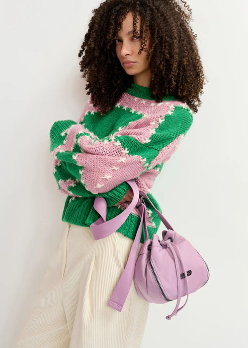 Gastrono Embroidered Knit Pullover-Green/Light Pink