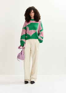 Gastrono Embroidered Knit Pullover-Green/Light Pink