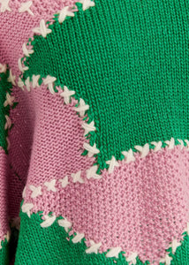 Gastrono Embroidered Knit Pullover-Green/Light Pink