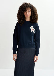 Goggy Embroidered Sweatshirt-Navy Blue