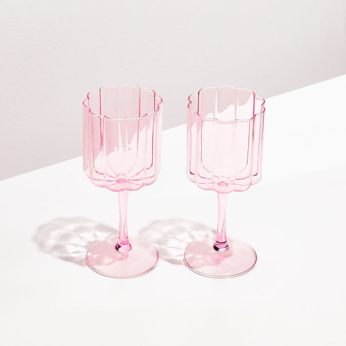 Wave Wine Glasses x 2-Pink