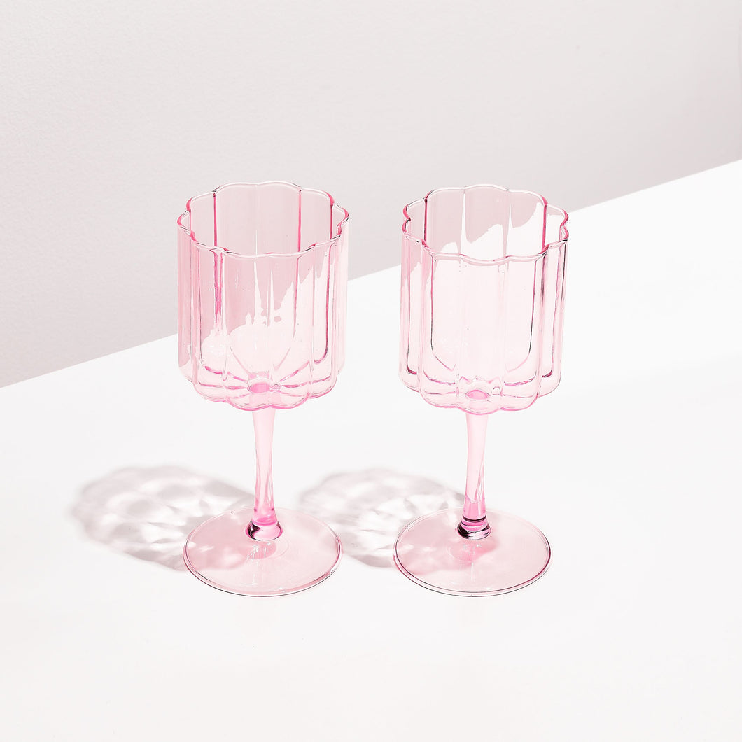 Wave Wine Glasses x 2-Pink