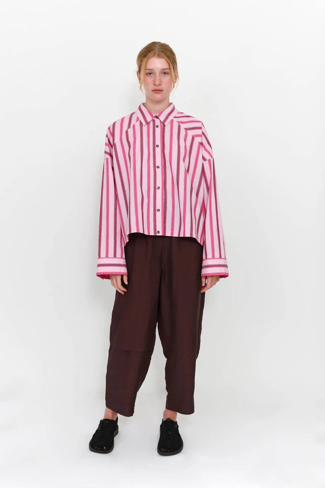 Cropped Viv Shirt-Berry Stripe