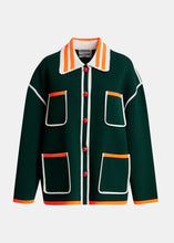 Load image into Gallery viewer, Kokorico Cardigan-Dark green, white and orange
