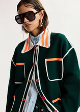 Load image into Gallery viewer, Kokorico Cardigan-Dark green, white and orange