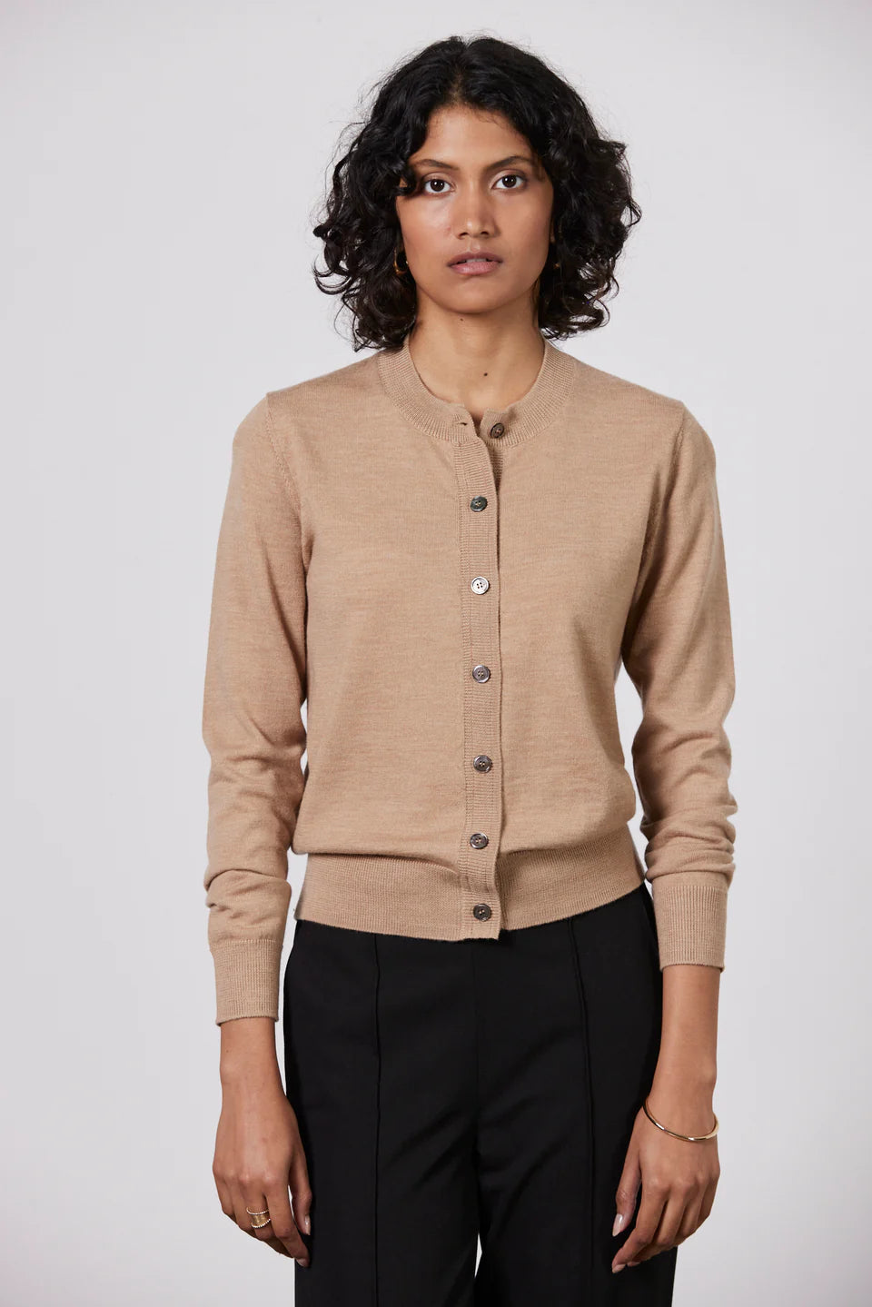 Sylvia Merino Cardigan-Camel