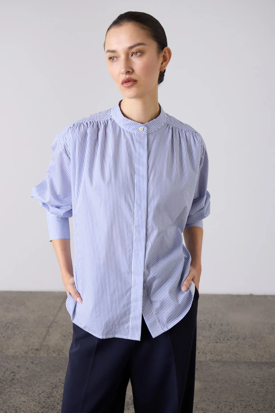 Gabi Stripe Blouse-Blue/White Stripe