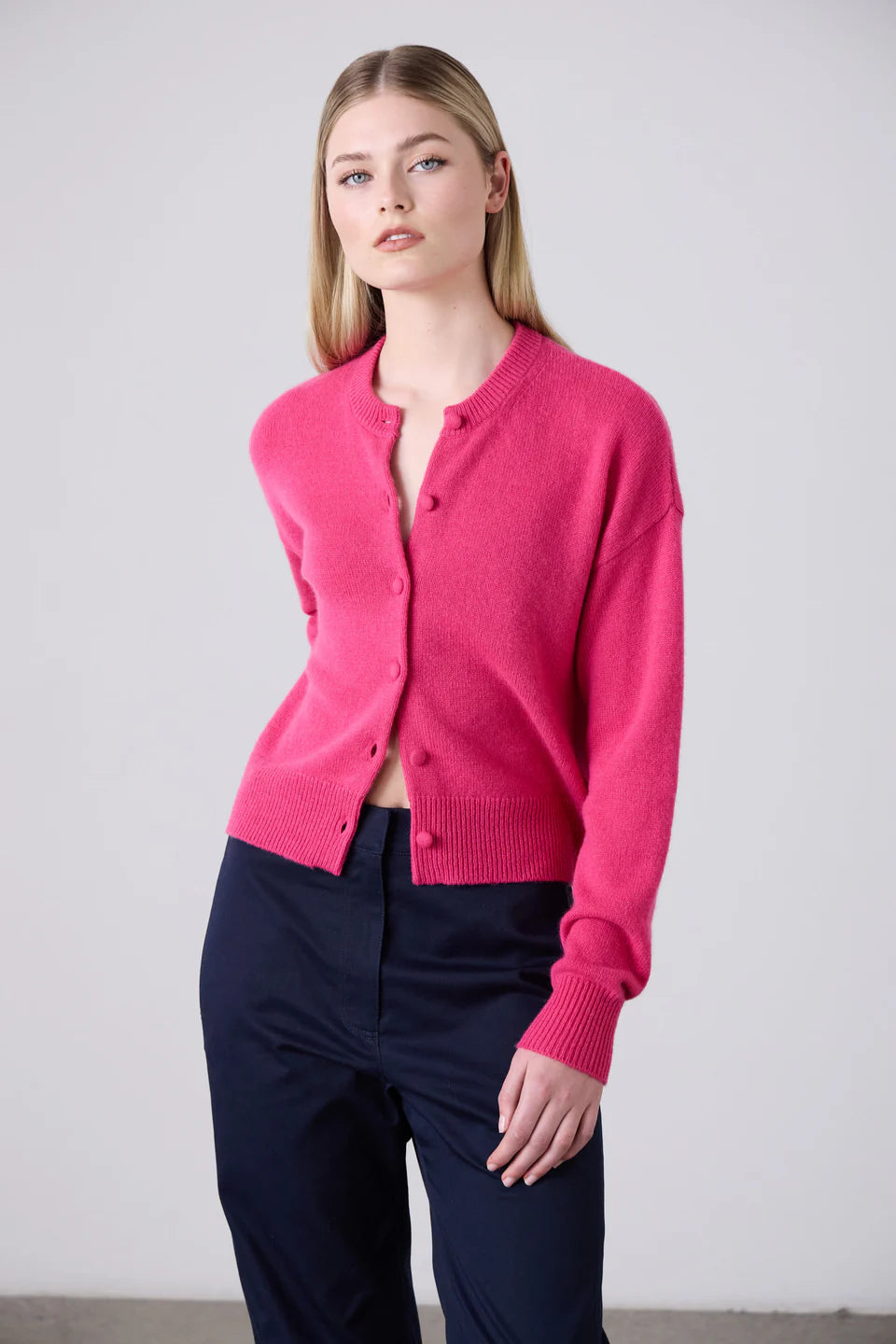 Boxy Cashmere Cardigan-Elsa Pink