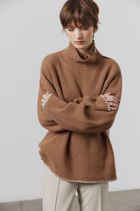 Aidan Ribbed Oversized Sweater-Saddle