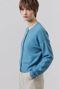 Boxy Crew Neck Cardigan-Cerulean