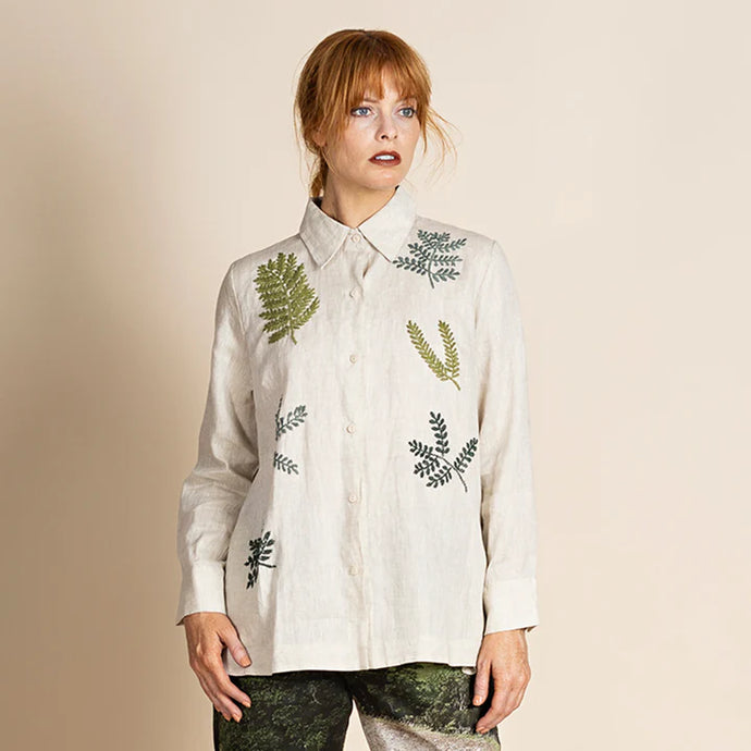 Embroidered Liberty Trapeze Shirt-Natural