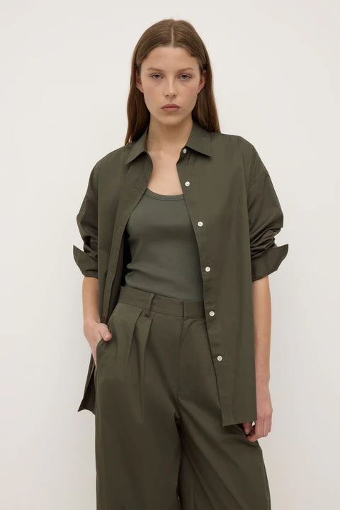 Marigold Poplin Long Sleeve Shirt-Moss