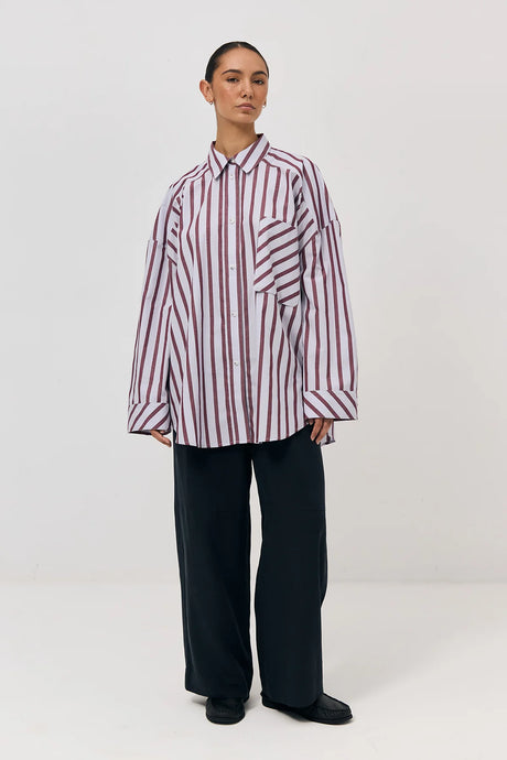 Oversized Viv Shirt-Blue Lavender Stripe