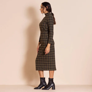 Plaid Hi Crew Tee-Olive