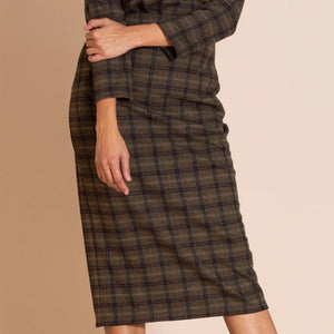 Plaid Pencil Skirt-Olive