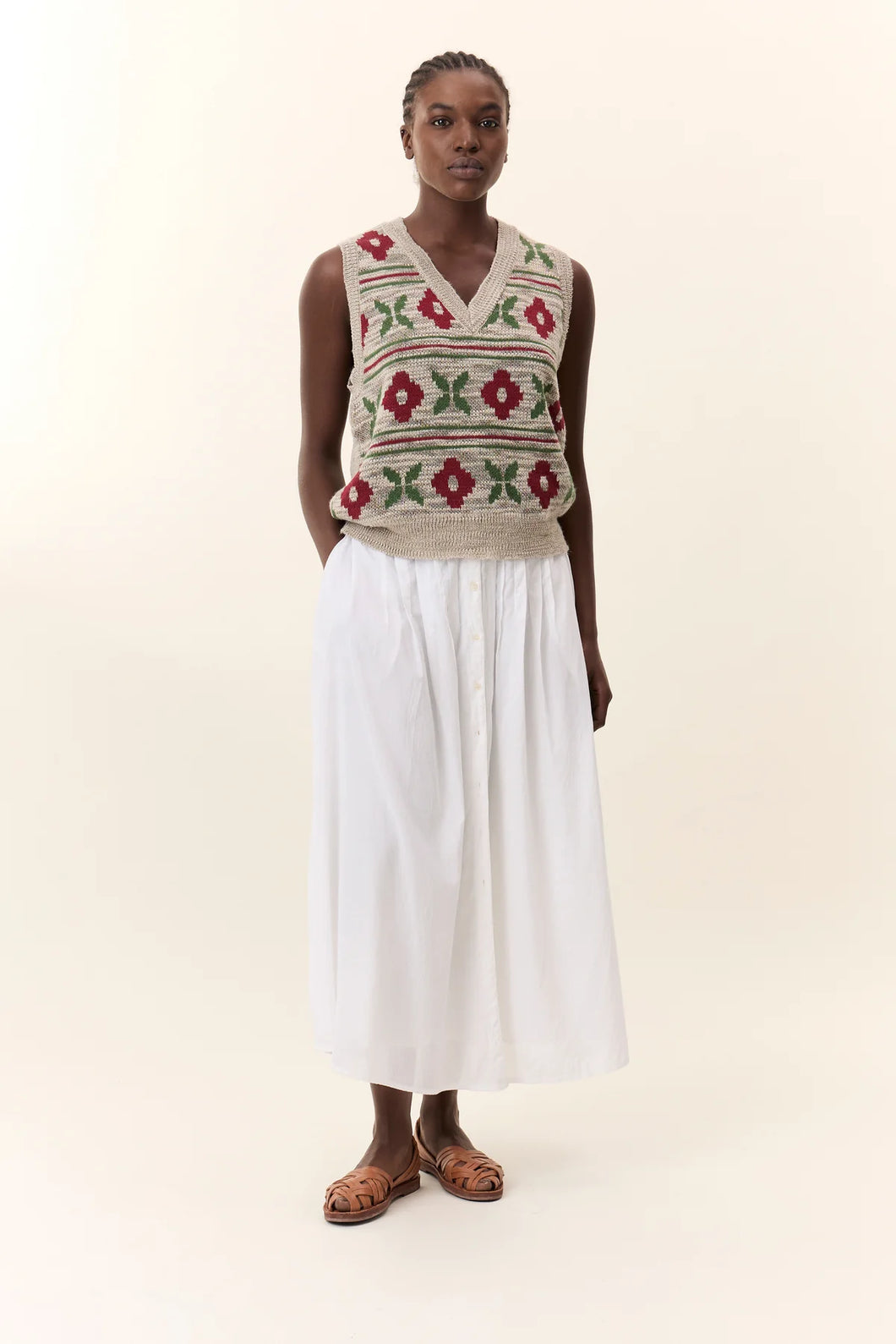 Mundo Flower Sweater-Beige