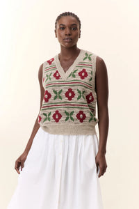 Mundo Flower Sweater-Beige