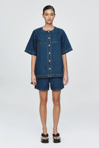 Short Sleeve Seam Shirt-Classic Blue