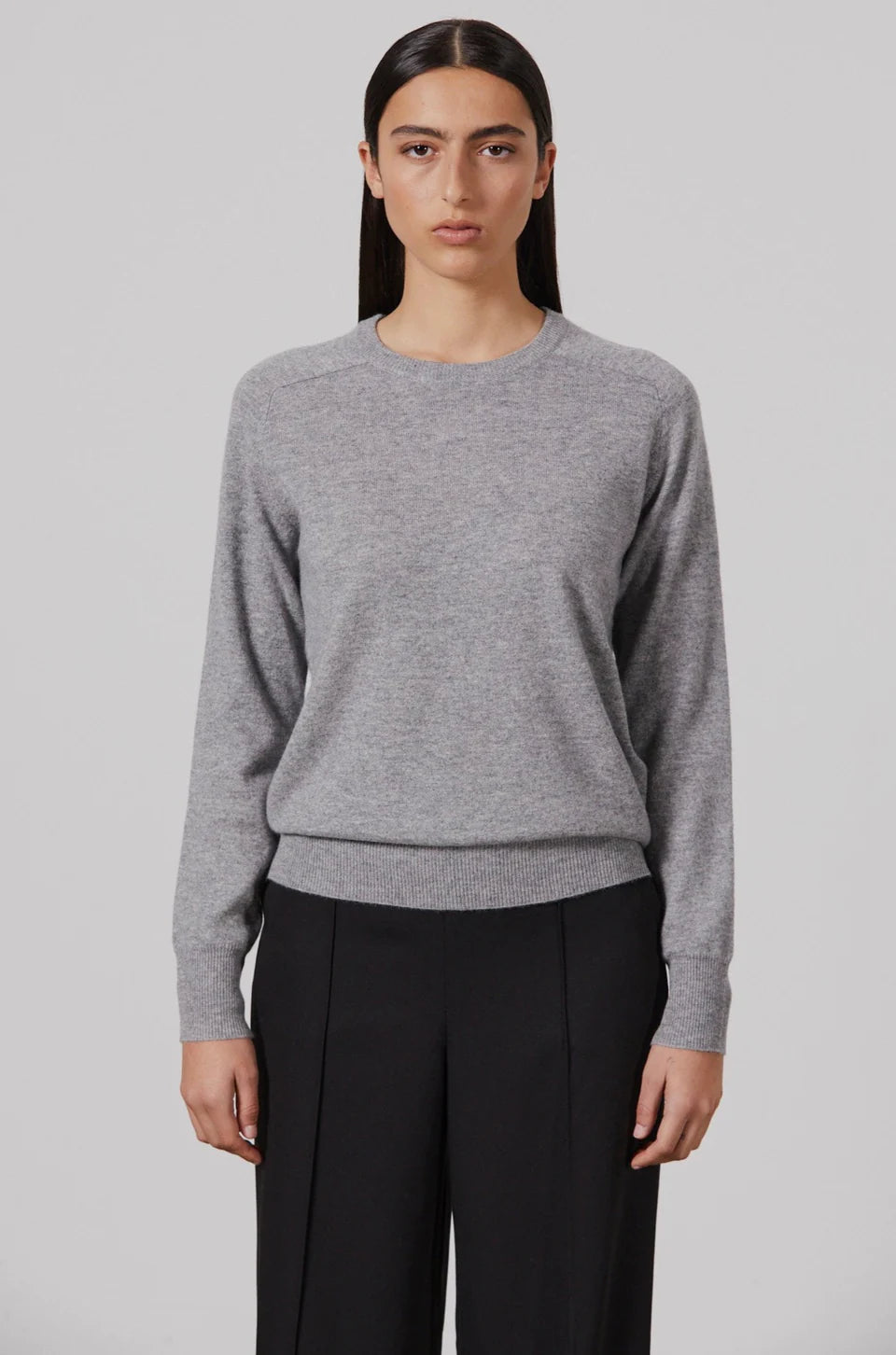 Sam Cashmere Crew-Grey Marle