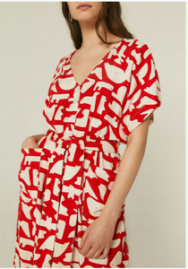 Midi All Day Dress-Red with Pattern