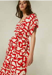 Midi All Day Dress-Red with Pattern