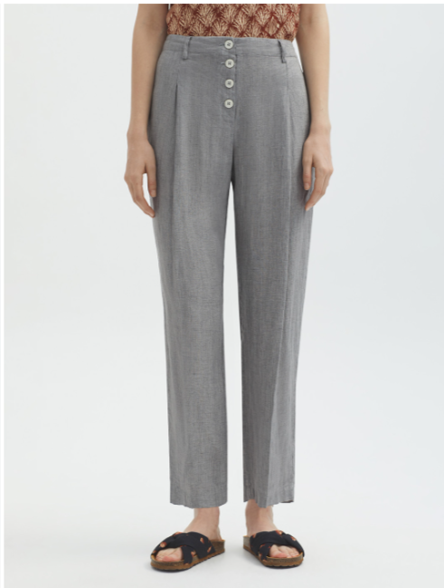 100% Linen Button Pants-Medium Grey