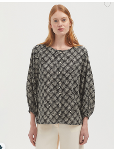 Seagrass Print Top-Black