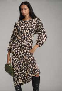 Ganger Dress-Black with Apricot Blossom Print