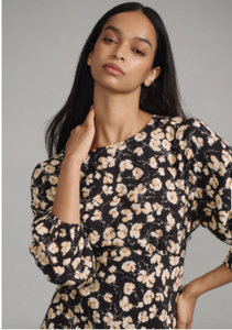 Ganger Dress-Black with Apricot Blossom Print