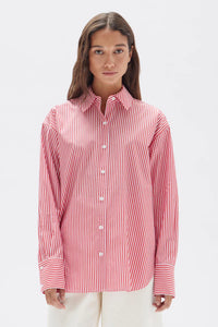 Signature Stripe Poplin Shirt-Redwood/White