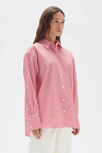 Signature Stripe Poplin Shirt-Redwood/White