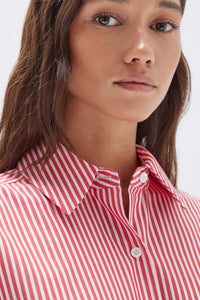 Signature Stripe Poplin Shirt-Redwood/White