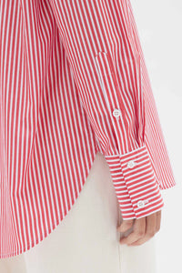 Signature Stripe Poplin Shirt-Redwood/White