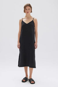 Vallory Linen Slip Dress-Black