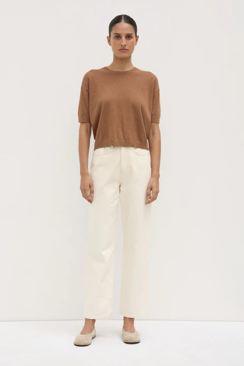 Vanya Cotton Cashmere Boxy Knit Tee-Bronze