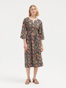 Iznik Print Dress-Navy