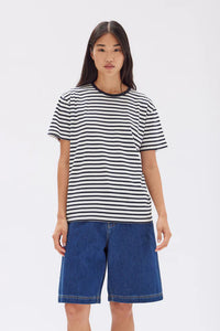 Womens Harbour Stripe Short Sleeve Tee-True Navy/White