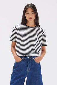 Womens Harbour Stripe Short Sleeve Tee-True Navy/White