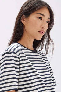 Womens Harbour Stripe Short Sleeve Tee-True Navy/White