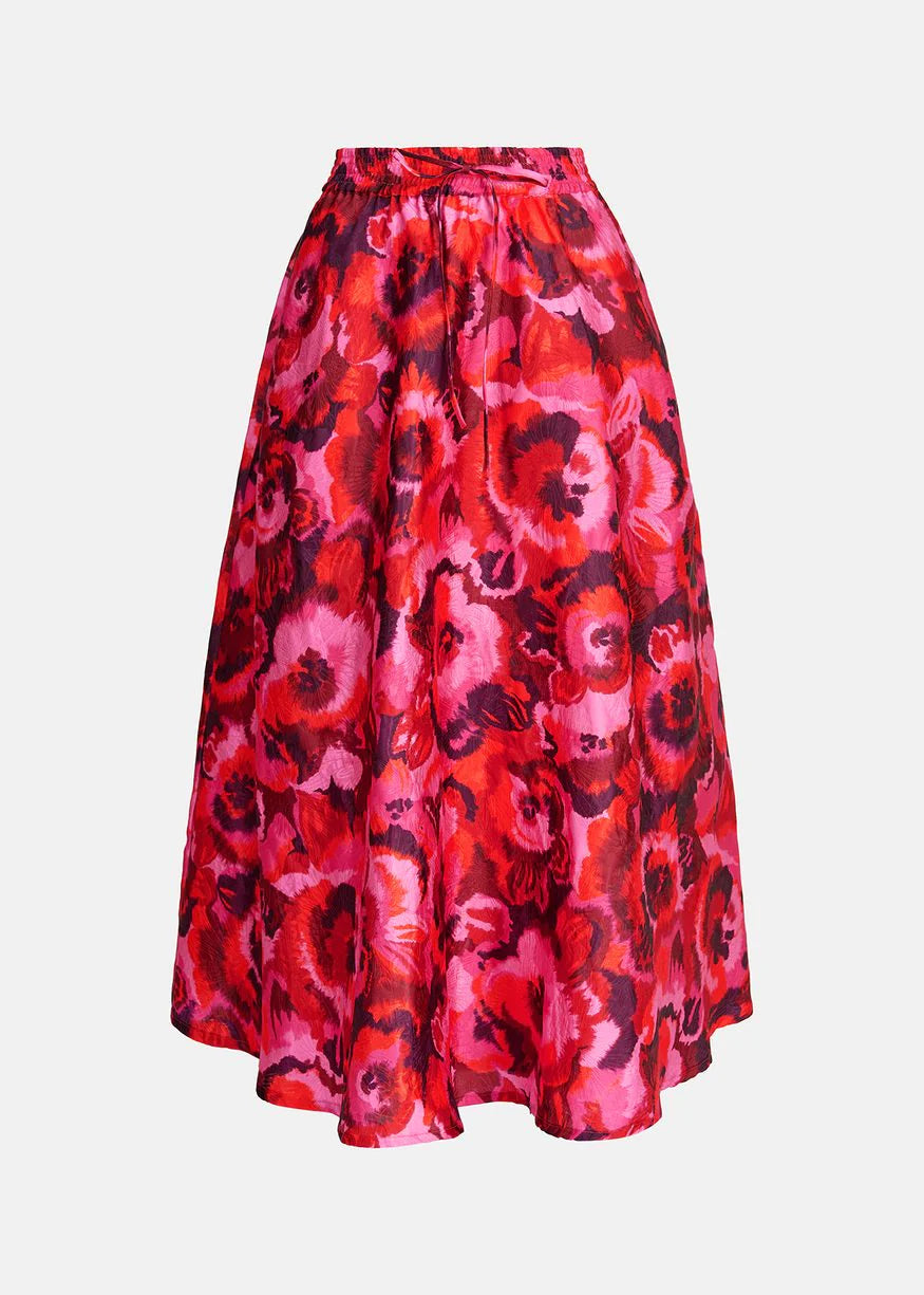 Cats Midi Skirt-Floral Cherry Print