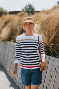 3/4 Sleeve Stripe Pullover-Nautical Combo