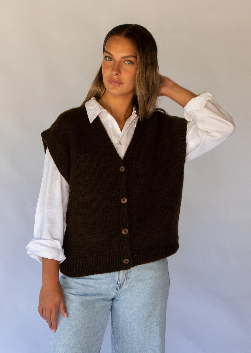 Button Vest-Cocoa