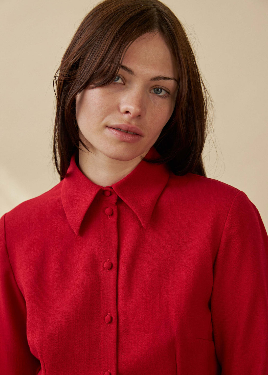 Ursula Shirt-Scarlet (100% Wool Crepe)