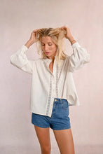 Load image into Gallery viewer, Pleated Blouse with Lace Insert-White