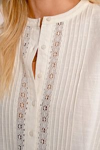 Pleated Blouse with Lace Insert-White
