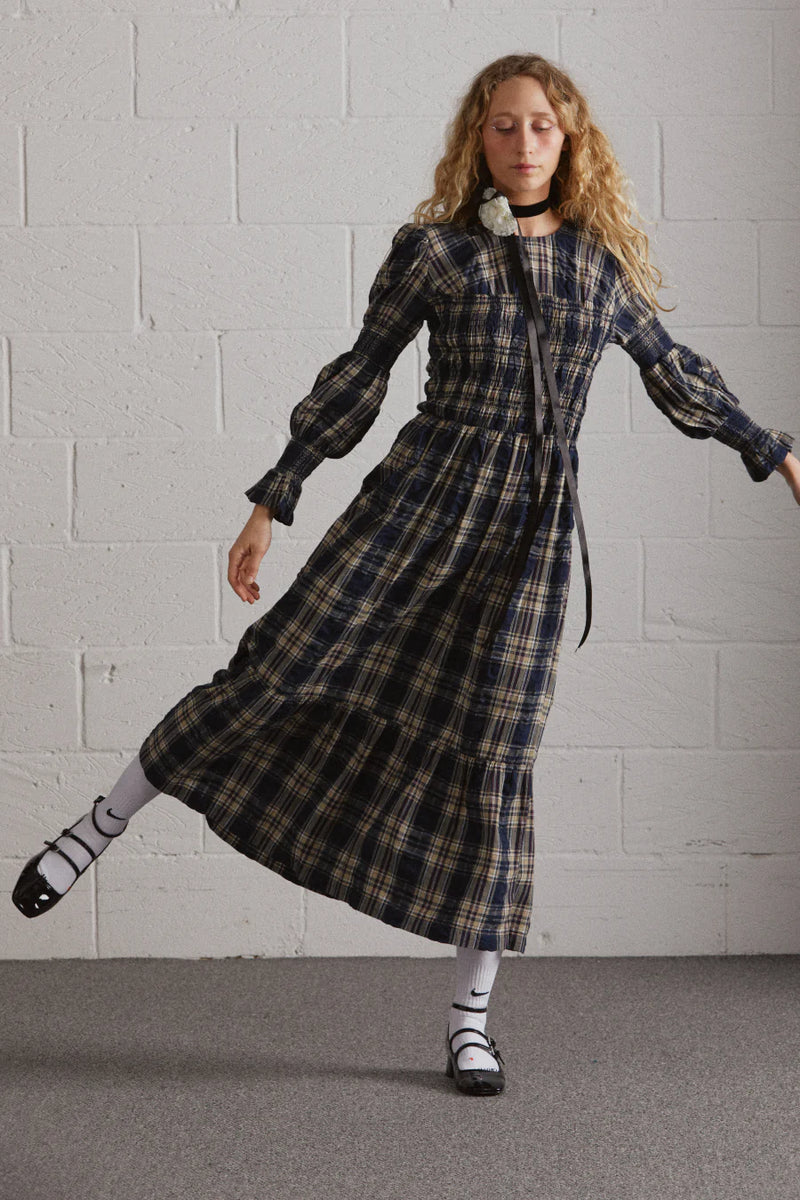 Damson Madder Ruby Shirred Midi Dress-Check – Truly Boutique Gisborne