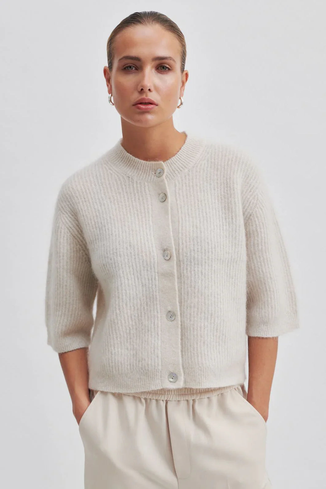 Micro Rib Cardigan Second Female Andrea Knit Rib Cardigan-Pumice Stone – Truly Boutique ...