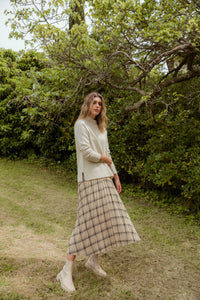Kristy Check Pleat Skirt-Iced Coffee Check