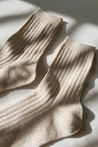 Her Socks-Lurex Ivory Gold Glitter