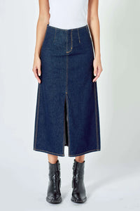 Recut Maxi Skirt-Rinse Denim